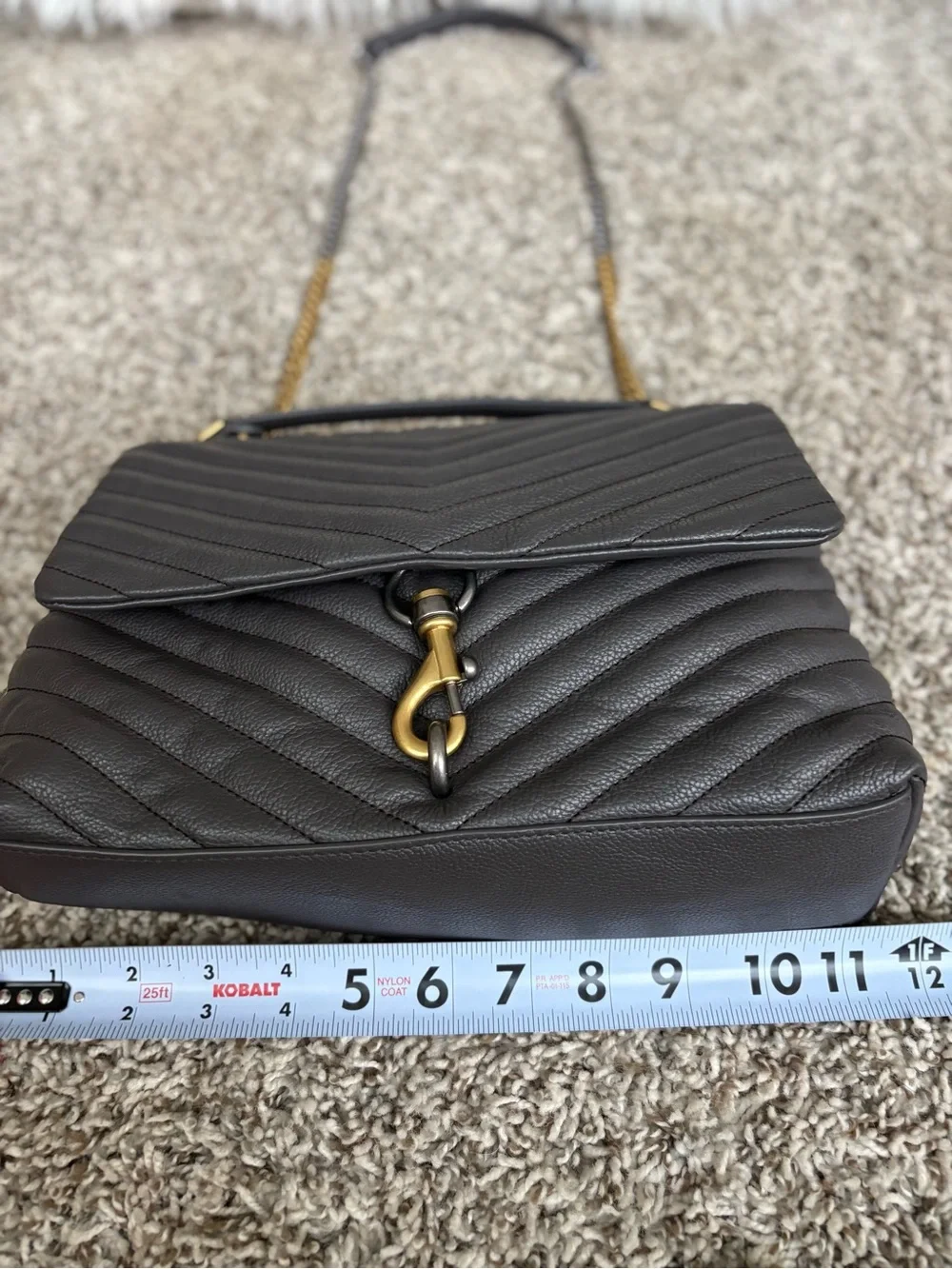 Rebecca Minkoff  pebbled  quilted leather Eddie flap chain  gold silver MINT